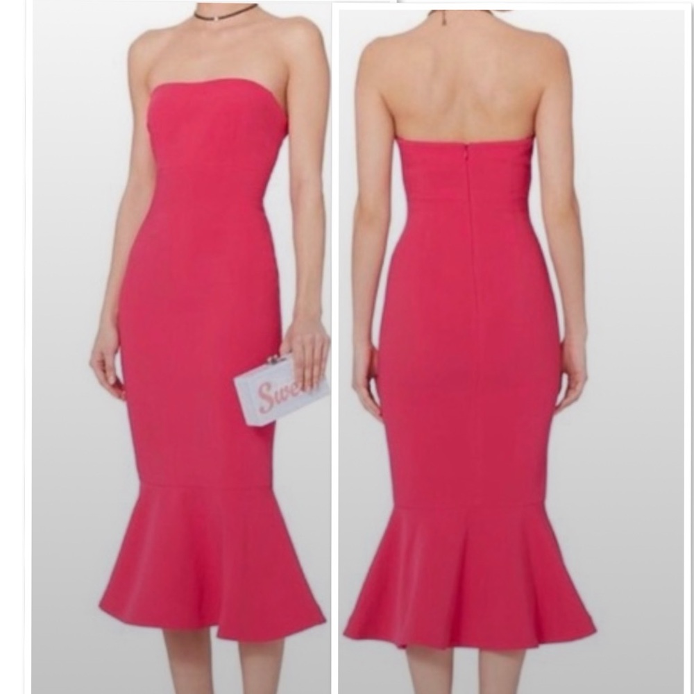 Cinq à Sept Luna Strapless Midi Dress In Hot Pink Size 10 - Picture 3 of 13
